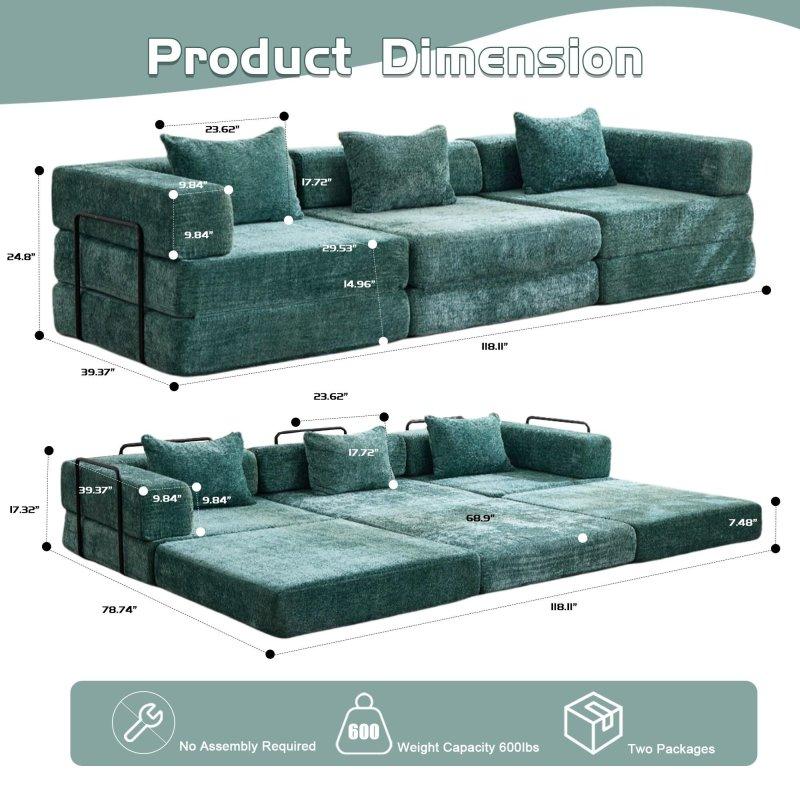 Yeşil Şönil Kumaş Katlanabilir Modüler Yataklı Bohem Koltuk - 300x100x63 cm - 292526 Yeşil Şönil Kumaş Katlanabilir Modüler Yataklı Bohem Koltuk - 300x100x63 cm - 292526