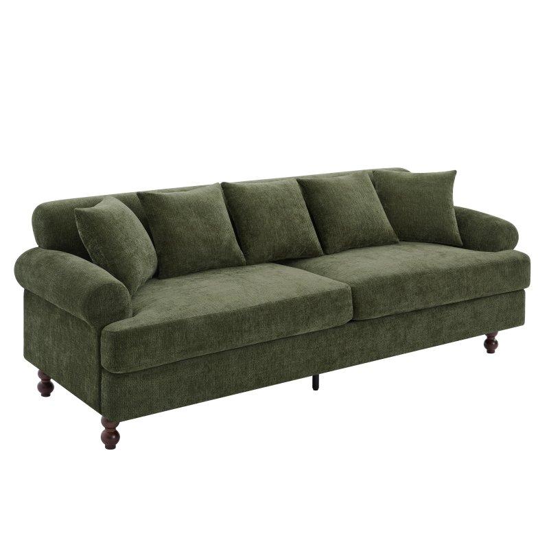 Yeşil Şönil Kumaş Kıvrımlı Kollu Bohem Koltuk - 208 cm - 280312