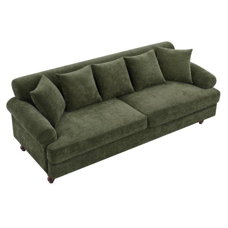 Yeşil Şönil Kumaş Kıvrımlı Kollu Bohem Koltuk - 208 cm - 280312