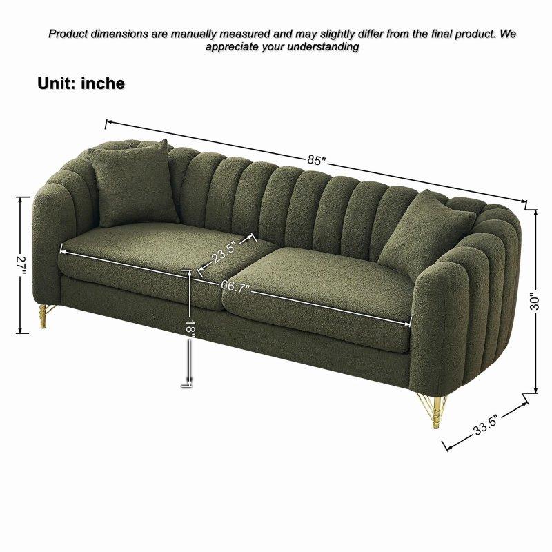 Yeşil Şönil Kumaş Metal Ayaklı 3 Kişilik Kapitoneli Bohem Koltuk - 216 cm - 281812