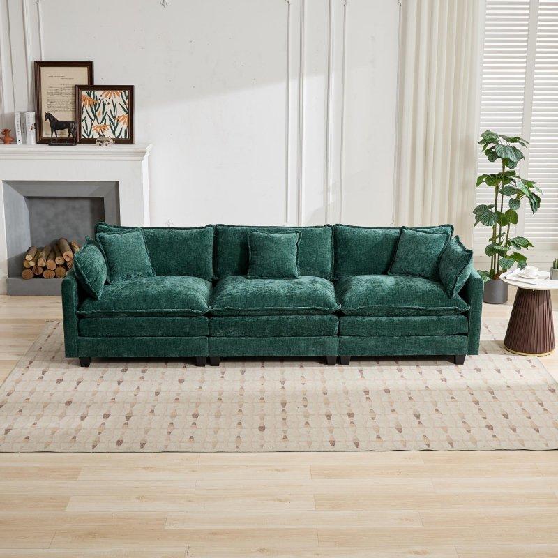 Yeşil Şönil Kumaş Modüler 3 Kişilik Bohem Koltuk - 290 cm - 290608