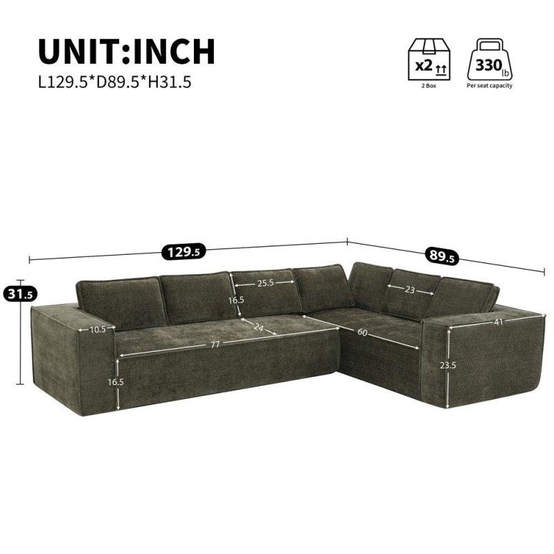 Yeşil Şönil Kumaş Modüler Çıkarılabilir Minderli Köşe Koltuk - 329x228 cm - 259251