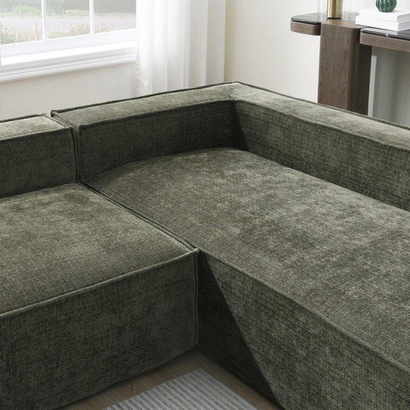 Yeşil Şönil Kumaş Modüler Çıkarılabilir Minderli Köşe Koltuk - 329x228 cm - 259251