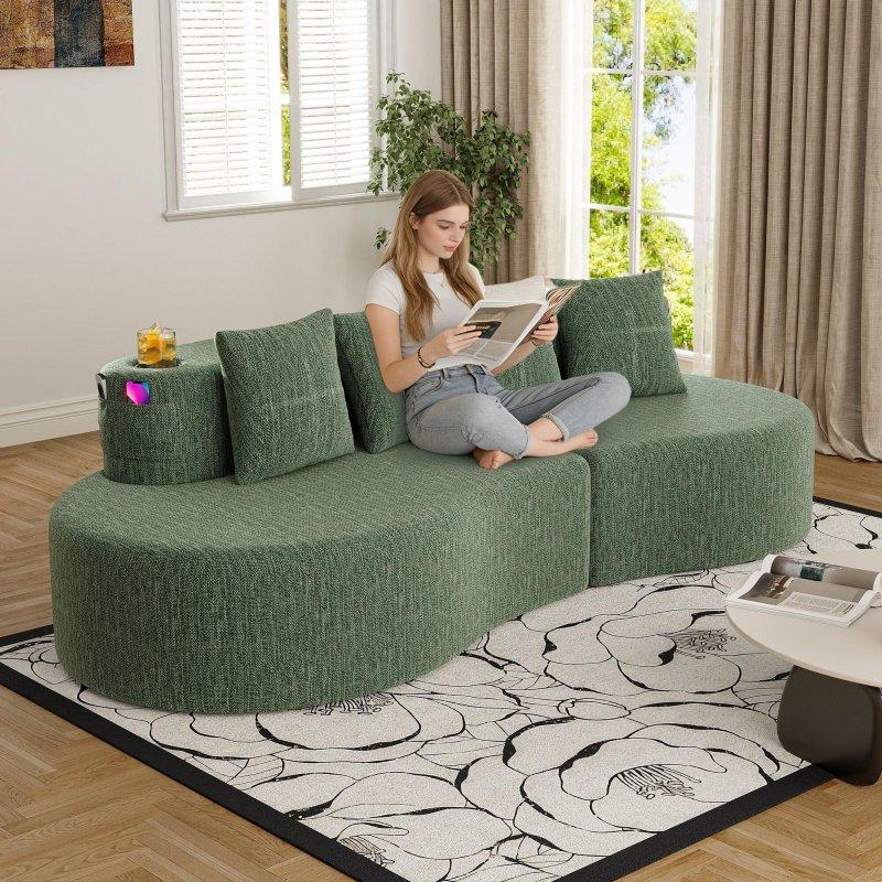 Yeşil Şönil Kumaş Modüler Yarım Ay 3 Kişilik Kolsuz Bohem Koltuk - 241 cm - 291332