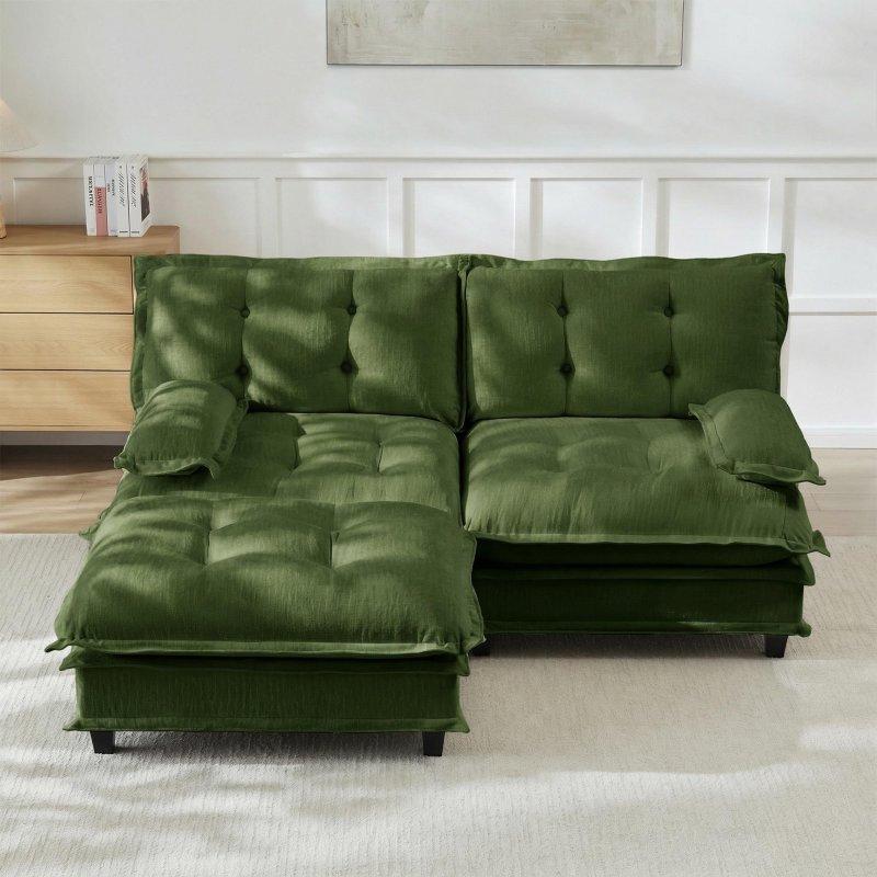 Yeşil Şönil Kumaş Modüler Yastık Sırtlı Bohem Koltuk - 196x153 cm - 292430