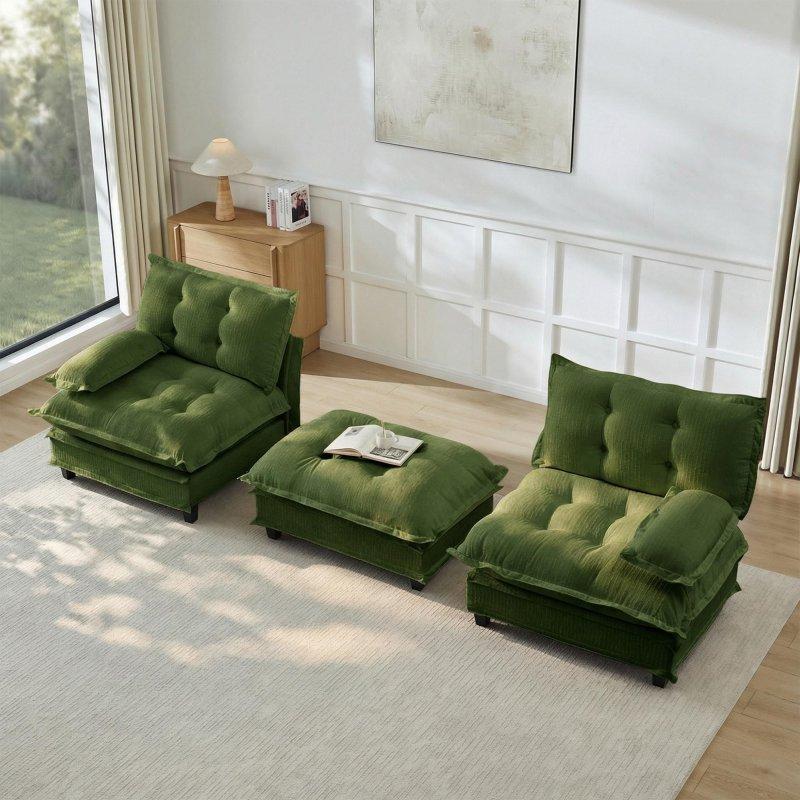 Yeşil Şönil Kumaş Modüler Yastık Sırtlı Bohem Koltuk - 196x153 cm - 292430