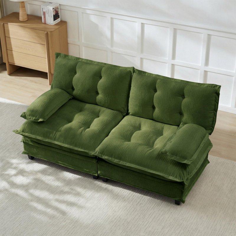Yeşil Şönil Kumaş Modüler Yastık Sırtlı Bohem Koltuk - 196x86 cm - 292923