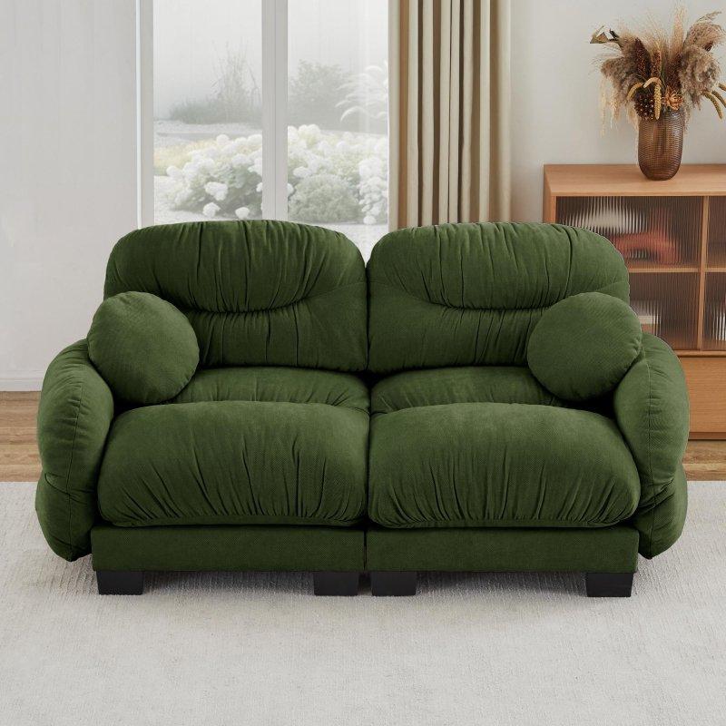 Yeşil Şönil Kumaş Pliseli Sırtlı Modüler Bohem Koltuk - 208x92x87 cm - 290791