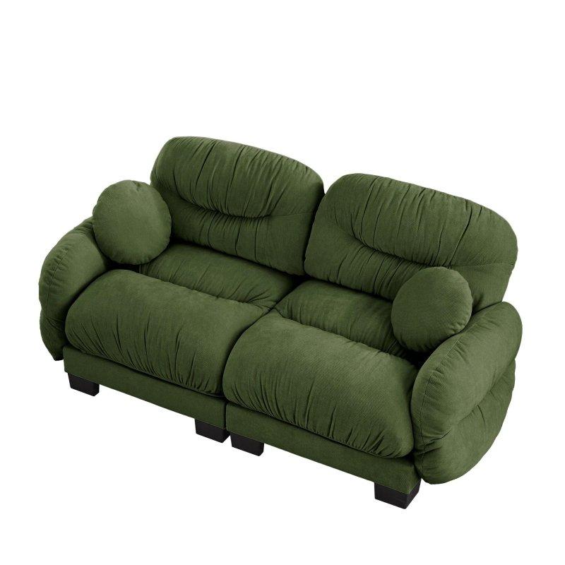 Yeşil Şönil Kumaş Pliseli Sırtlı Modüler Bohem Koltuk - 208x92x87 cm - 290791