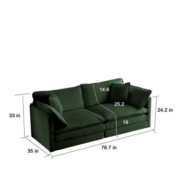 Yeşil Şönil Kumaş Puflu Modüler Köşe Koltuk - 195 cm - 259547