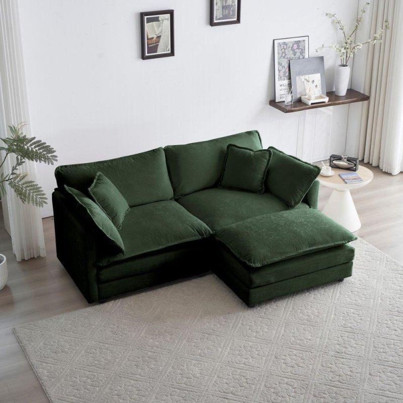 Yeşil Şönil Kumaş Puflu Modüler Köşe Koltuk - 195 cm - 259547