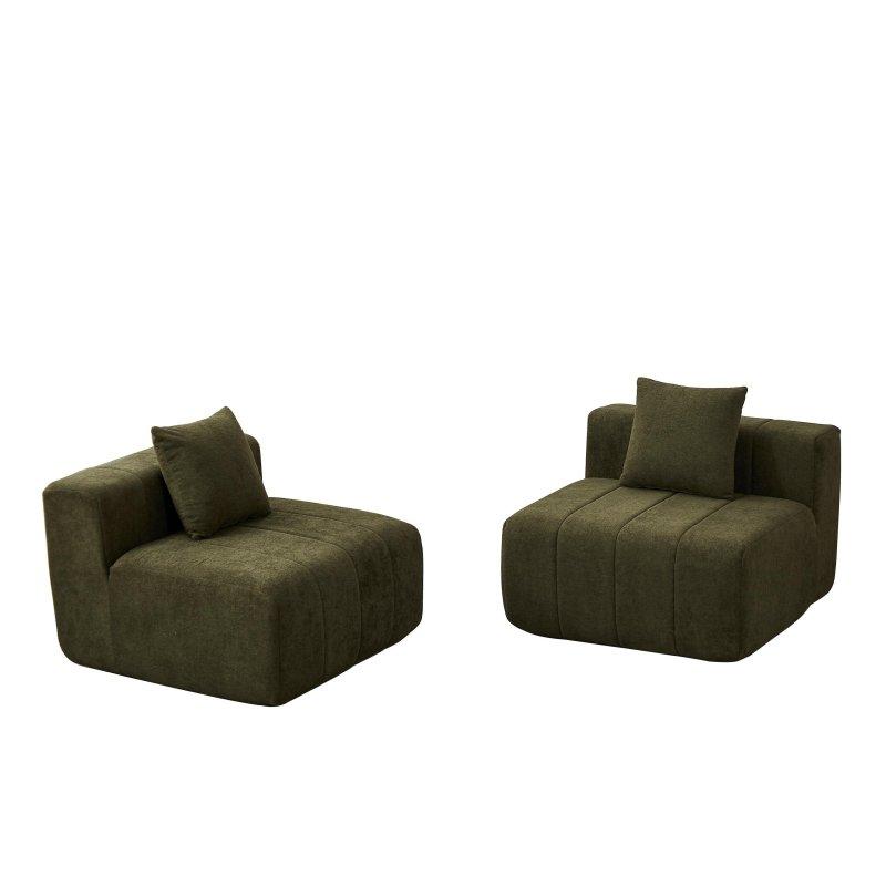 Yeşil Şönil Modüler 2 Yastıklı Kolsuz Piyano Tuşu Tasarımlı Bohem Koltuk - 166x74x61 cm - 291712