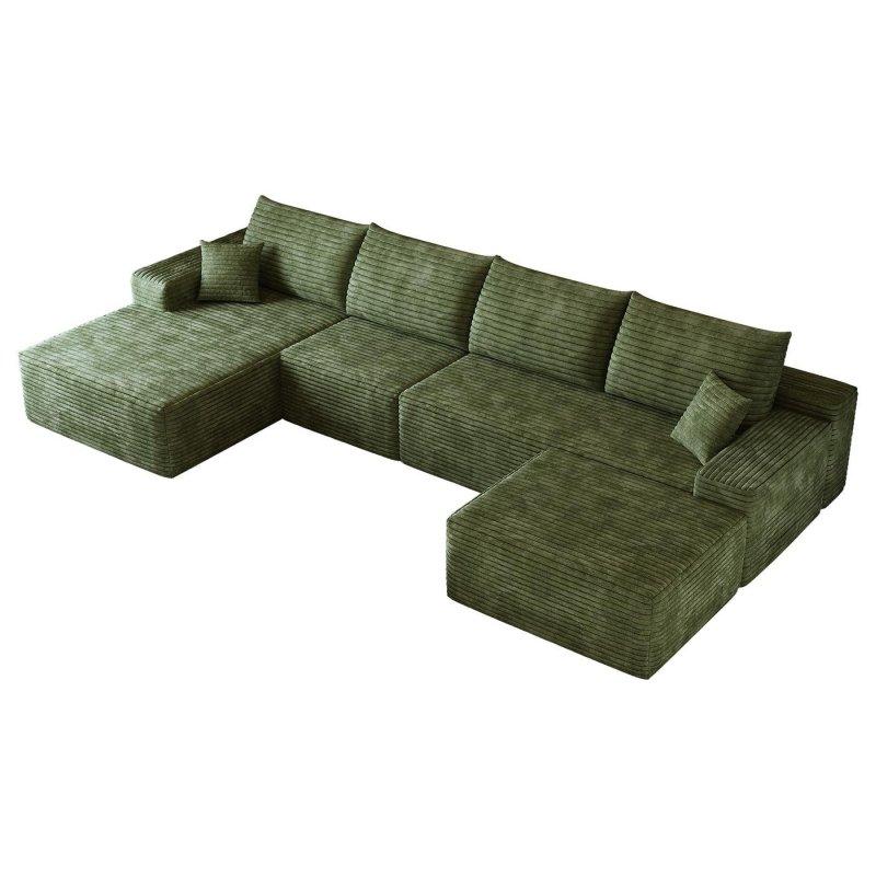 Yeşil Şönil Modüler Puflu Sol Uzanmalı U Köşe Koltuk - 343x178 cm - 260359