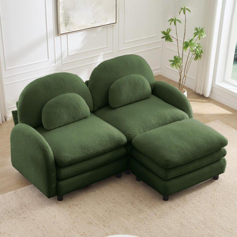 Yeşil Teddy Kumaş Modüler Kavisli Tasarım Bohem Koltuk - 174x141x90 cm - 292102