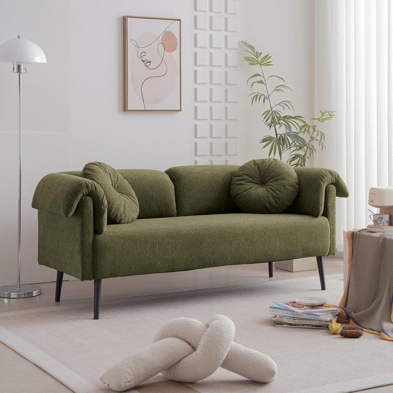 Yeşil Turuncu Masif Ahşap Dekoratif Kırlentli Yün Bohem Koltuk - 174x72x69 cm - 287103