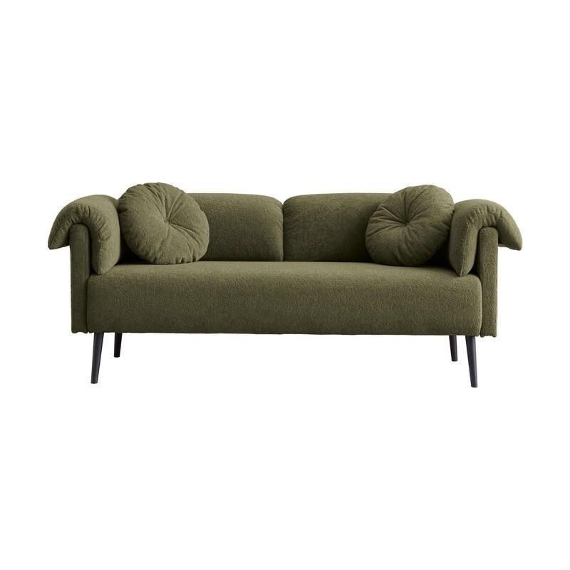 Yeşil Turuncu Masif Ahşap Dekoratif Kırlentli Yün Bohem Koltuk - 174x72x69 cm - 287103