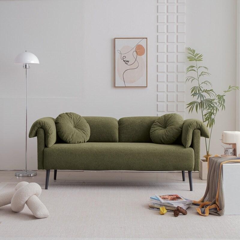 Yeşil Turuncu Masif Ahşap Dekoratif Kırlentli Yün Bohem Koltuk - 174x72x69 cm - 287103 Yeşil Turuncu Masif Ahşap Dekoratif Kırlentli Yün Bohem Koltuk - 174x72x69 cm - 287103