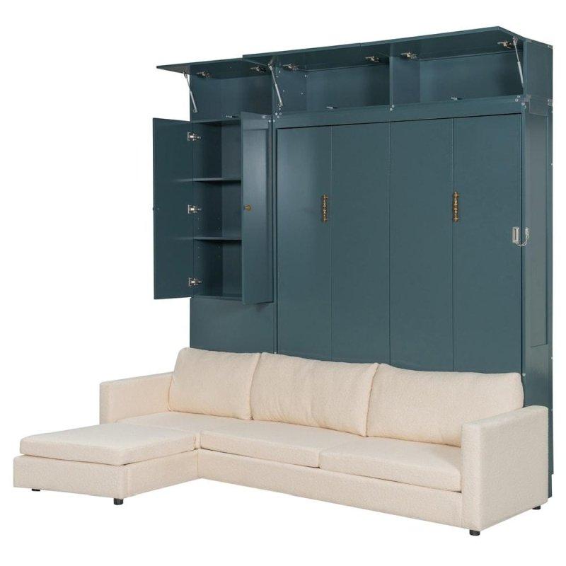 Yeşil ve Beyaz MDF Koltuklu Dolaplı Çift Kişilik Duvar Yatağı - 261781