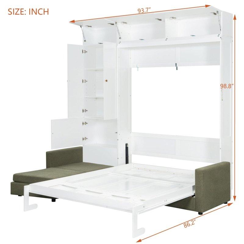 Yeşil ve Beyaz MDF L Koltuklu Gardıroplu Duvar Yatağı - 260x219x251 cm - 261107