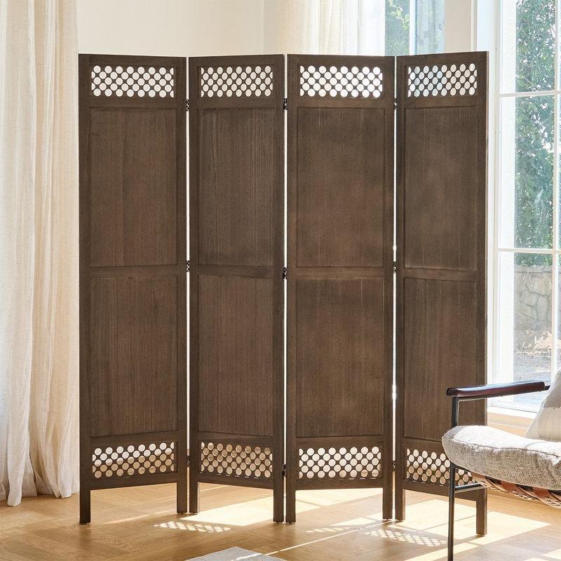 Yıkanmış Kahverengi Paulownia Ahşap Katlanır Çıtalı Paravan - 170x160 cm - 321253