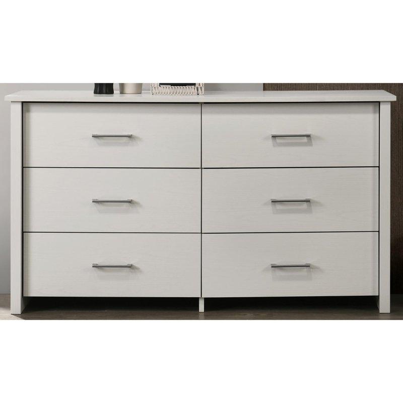 Yıkanmış Meşe Rengi Metal Kulplu 6 Çekmeceli Modern Şifonyer - 145 cm - 302294