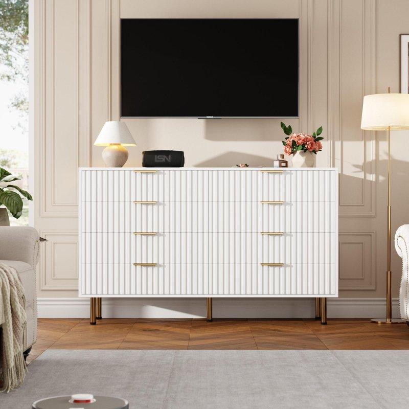 Yivli 8 Çekmeceli Meşe ve Masif Ahşap Şifonyer - 302430