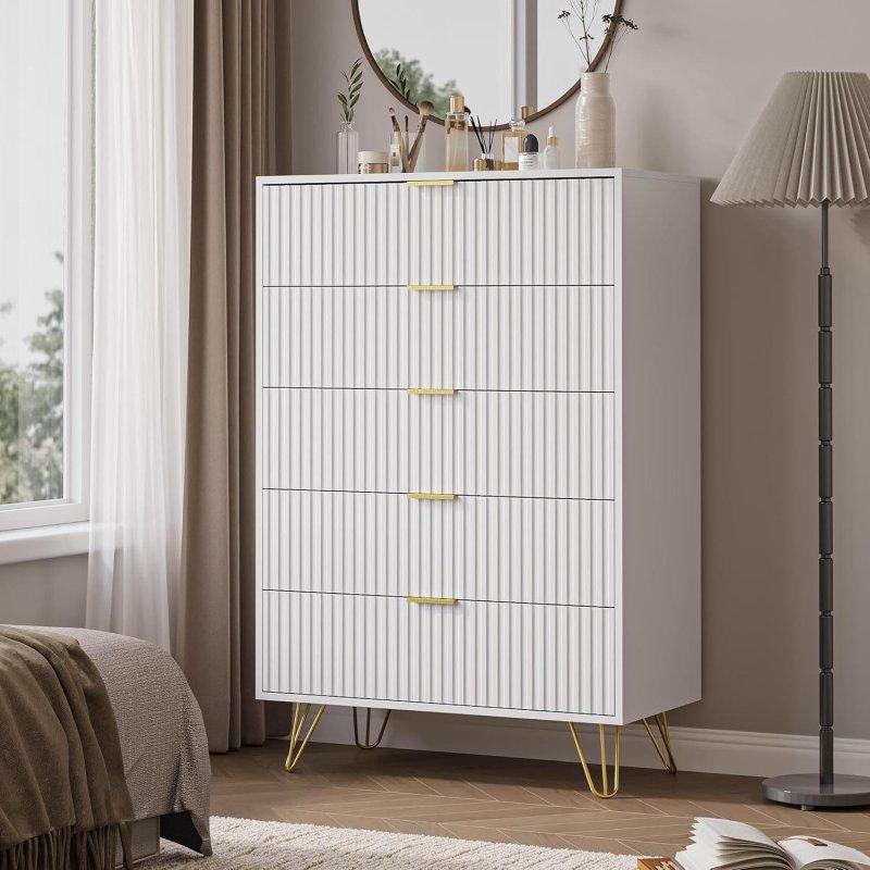 Yivli Tasarım Gold Kulplu MDF Şifonyer - 298309