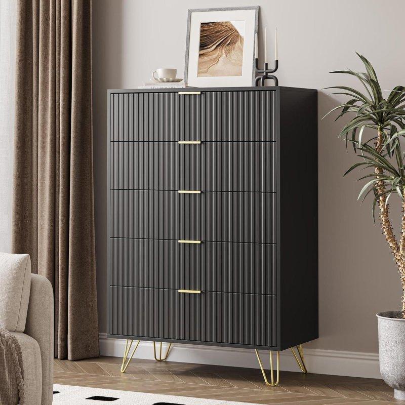Yivli Tasarım Gold Kulplu MDF Şifonyer - 298309