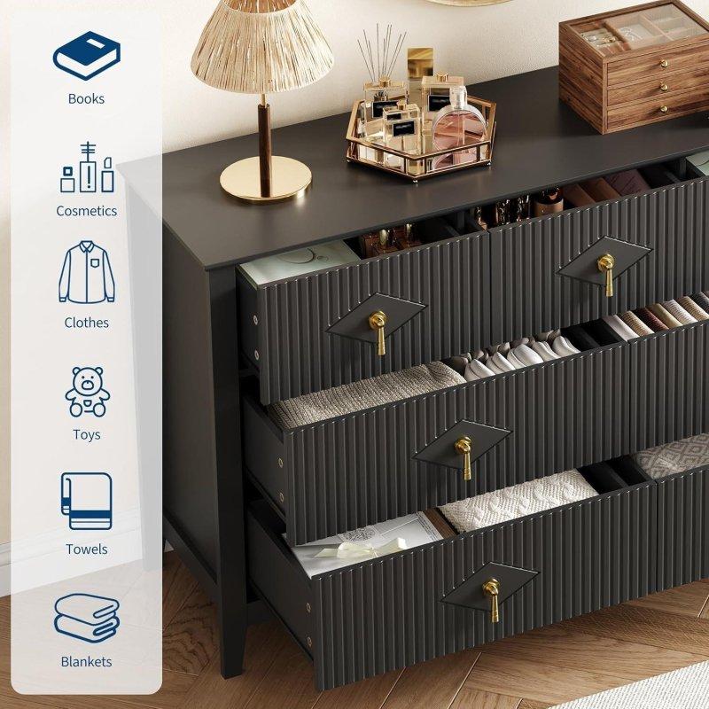 Yivli Tasarımlı Gri MDF 7 Çekmeceli Şifonyer - 302331