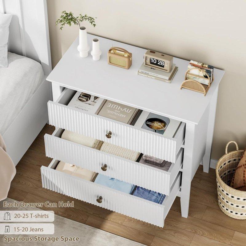 Yivli Tasarımlı Metal Ayaklı 3 Çekmeceli MDF Şifonyer - 308740