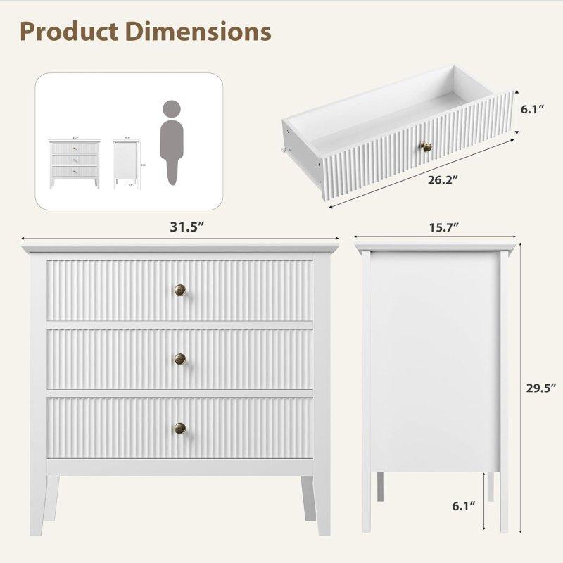 Yivli Tasarımlı Metal Ayaklı 3 Çekmeceli MDF Şifonyer - 308740