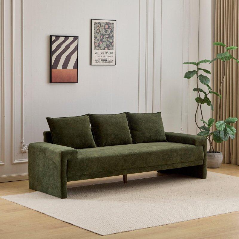 Yosun Yeşili Kumaş Masif Ahşap İskeletli 3 Kişilik Modern Bohem Koltuk - 215 cm - 279734
