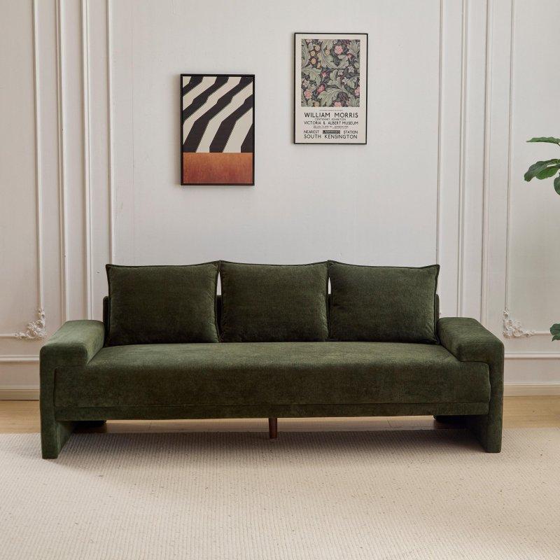 Yosun Yeşili Kumaş Masif Ahşap İskeletli 3 Kişilik Modern Bohem Koltuk - 215 cm - 279734