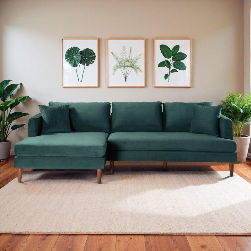 Yüzyıl Ortası Modern Kadife Şezlonglu Köşe Koltuk - 273x151 cm - 255553