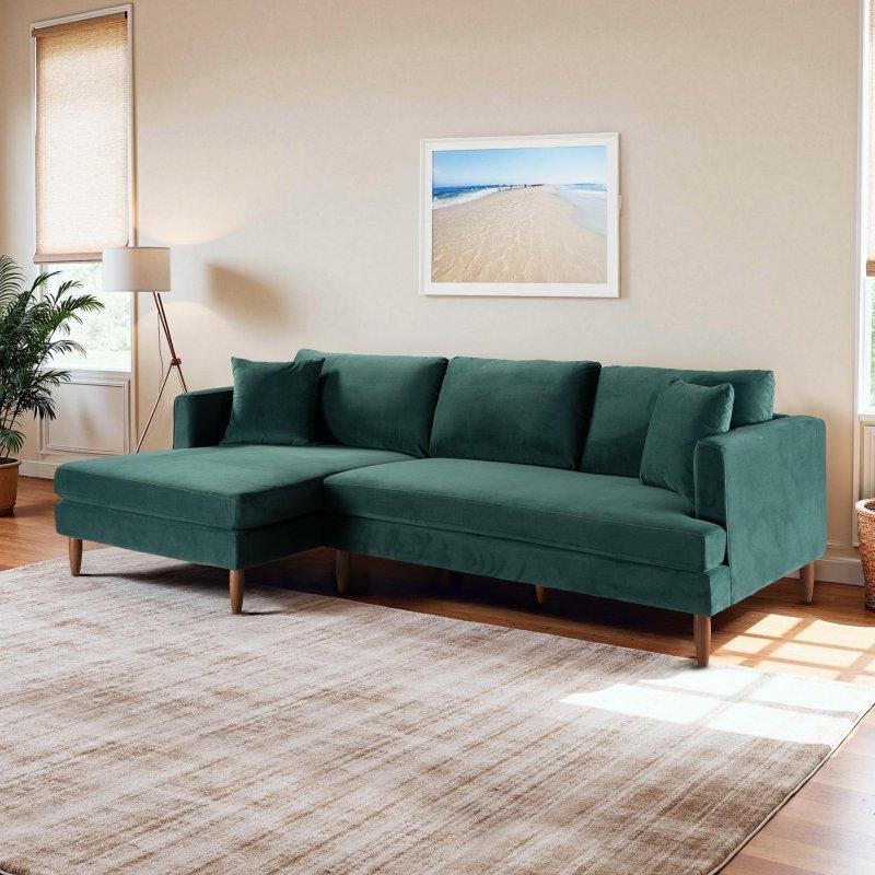 Yüzyıl Ortası Modern Kadife Şezlonglu Köşe Koltuk - 273x151 cm - 255553