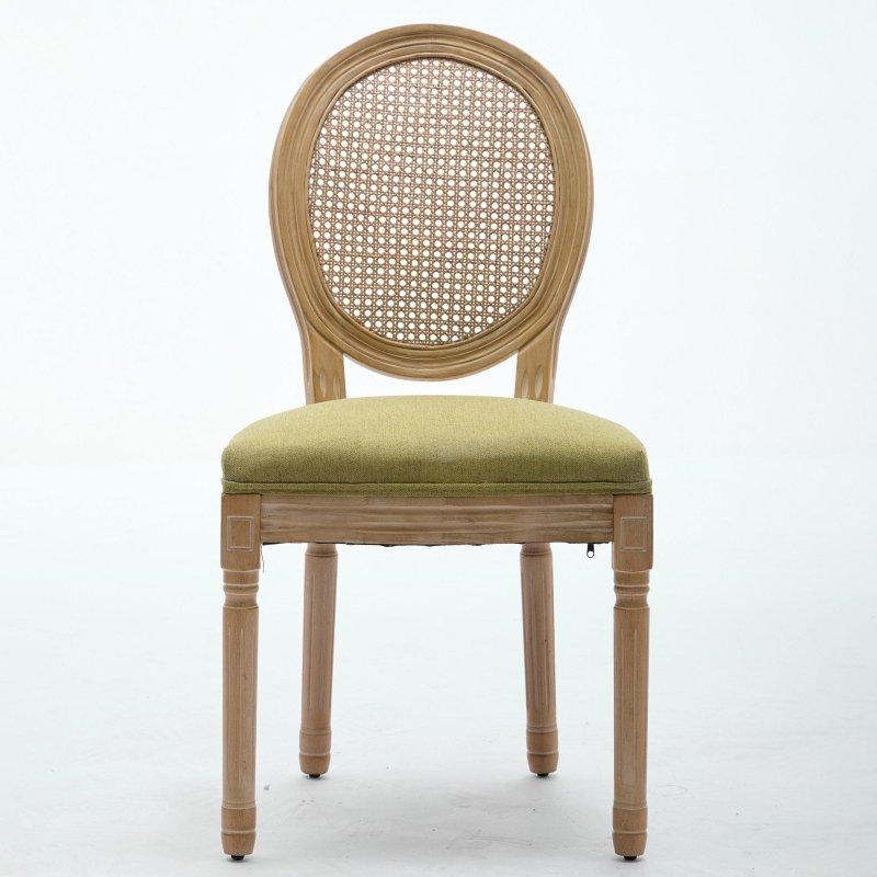 Zeytin Yeşili Masif Ahşap Keten Döşemeli Fransız Tarzı 2li Set Rattan Sandalye - 252161