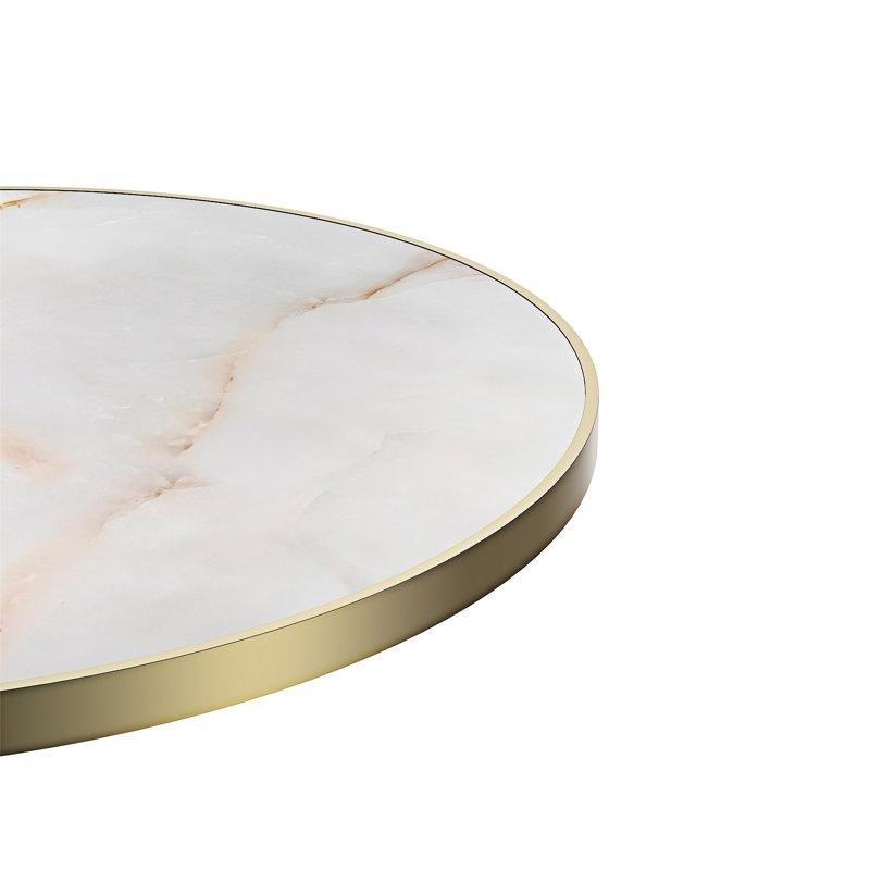 Açık Gri Sinterlenmiş Taş Tablalı Gold Metal Yuvarlak Bistro Masa - Ø81 cm - 338207