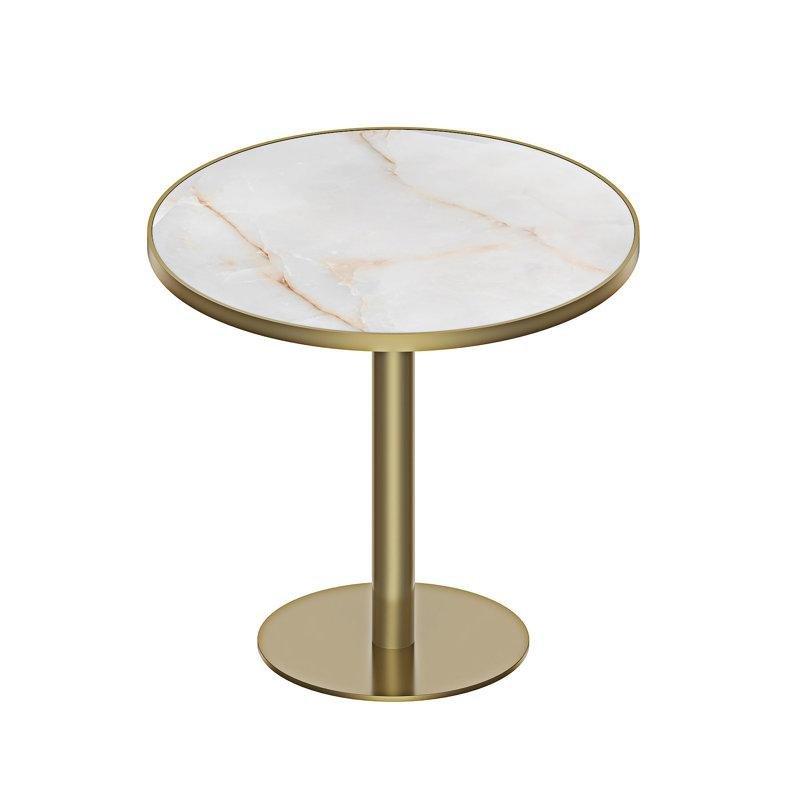 Açık Gri Sinterlenmiş Taş Tablalı Gold Metal Yuvarlak Bistro Masa - Ø81 cm - 338207