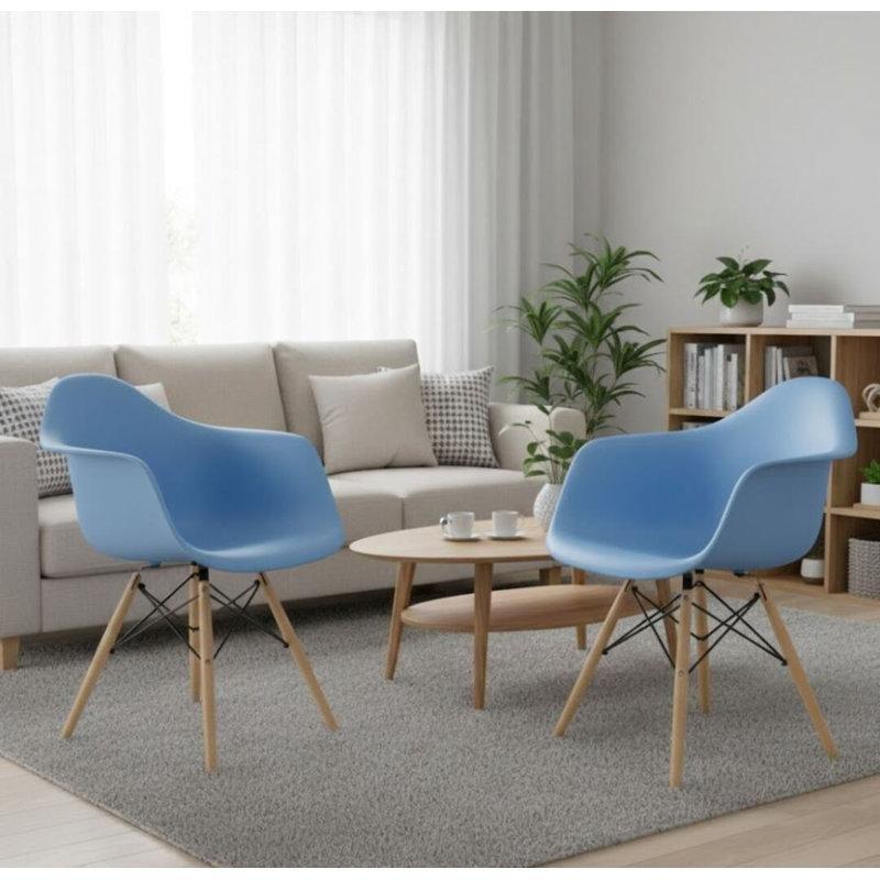 Açık Mavi Ahşap Ayaklı Kolçaklı 2li Set Plastik Sandalye - 336102