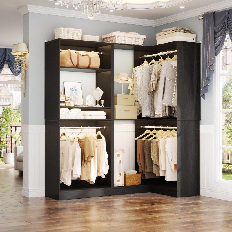 Ahşap Ayarlanabilir Raflı 2li Set Köşe Gardırop - 337022