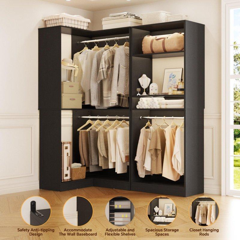 Ahşap Ayarlanabilir Raflı 2li Set Köşe Gardırop - 337022