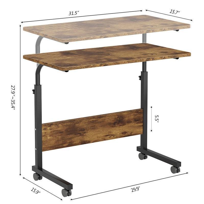 Ahşap Metal Yüksekliği Ayarlanabilir Tekerlekli Laptop Sehpası - 81x40 cm - 335788