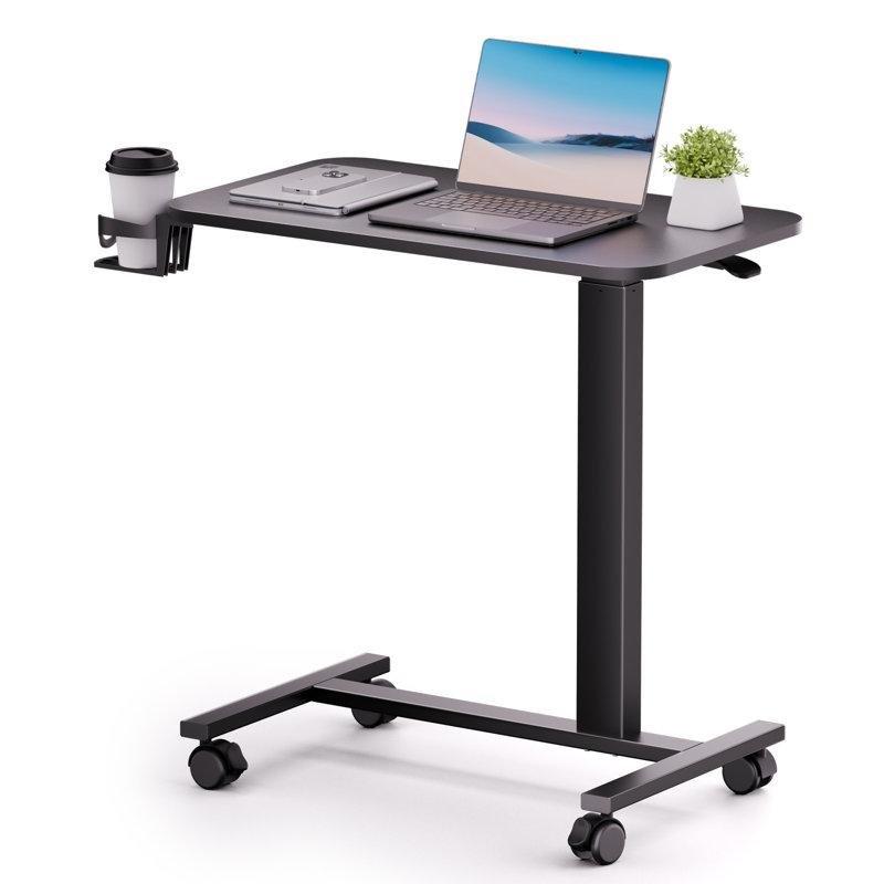 Ahşap Tablalı Çelik Tekerlekli Yüksekliği Ayarlanabilir Pnömatik Laptop Sehpası - 72x41 cm - 335730