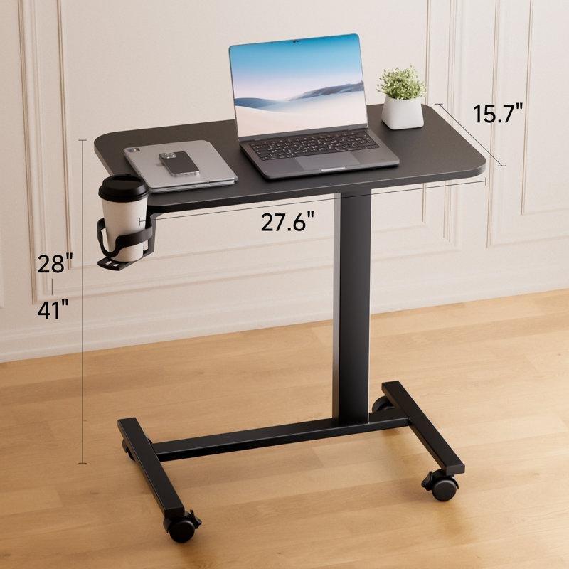 Ahşap Tablalı Çelik Tekerlekli Yüksekliği Ayarlanabilir Pnömatik Laptop Sehpası - 72x41 cm - 335730