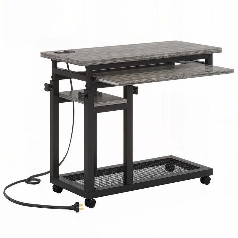 Ahşap ve Metal Yüksekliği Ayarlanabilir Tekerlekli Prizli ve USB Portlu Laptop Sehpası - 81 cm - 335691