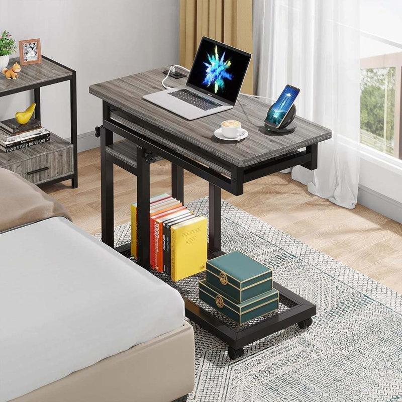 Ahşap ve Metal Yüksekliği Ayarlanabilir Tekerlekli Prizli ve USB Portlu Laptop Sehpası - 81 cm - 335691