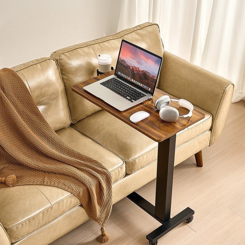 Ahşap ve Siyah Çelik Tekerlekli Elektrikli Yüksekliği Ayarlanabilir Laptop Sehpası - 335635