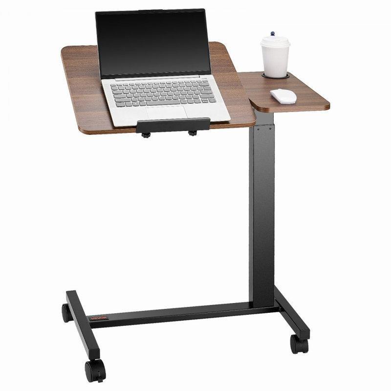 Ahşap ve Siyah Çelik Yüksekliği ve Eğimi Ayarlanabilir Tekerlekli Laptop Sehpası - 71x41 cm - 336623