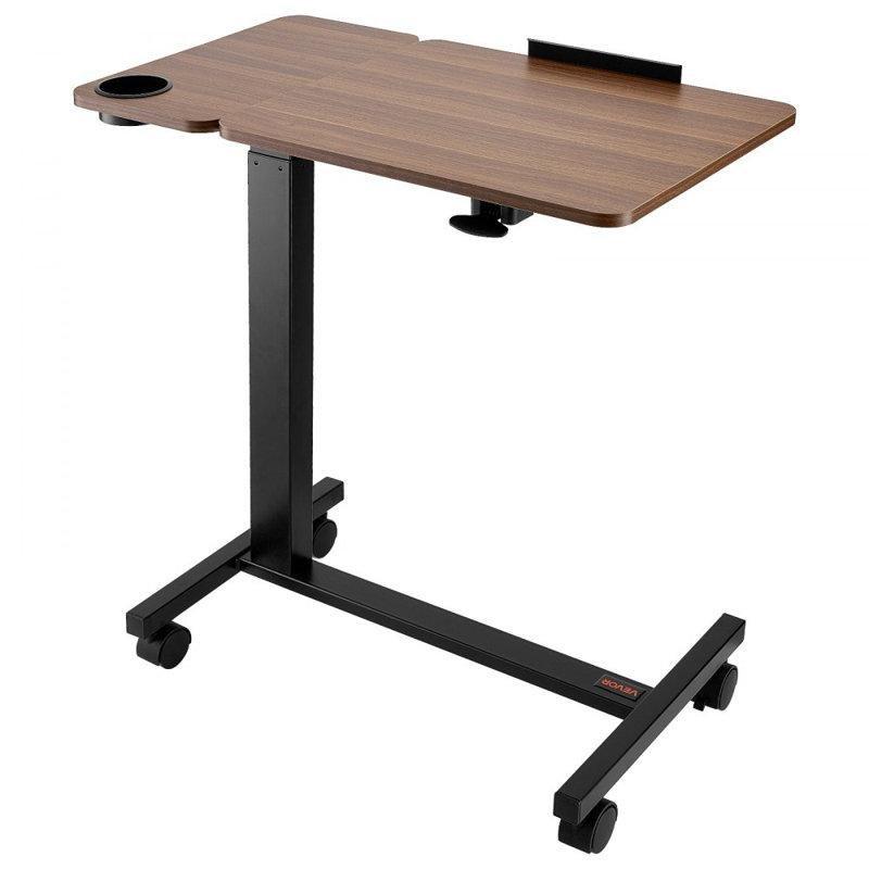 Ahşap ve Siyah Çelik Yüksekliği ve Eğimi Ayarlanabilir Tekerlekli Laptop Sehpası - 71x41 cm - 336623