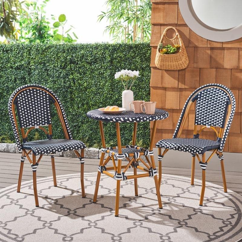 Alüminyum Hasır 2 Kişilik İstiflenebilir Yuvarlak Bistro Masa Takımı - 338853